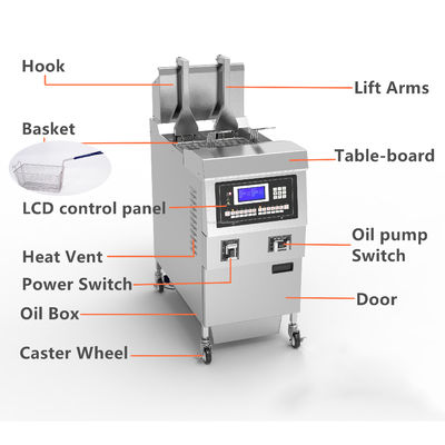 Elevador y freidora eléctrica de chips abiertos automática comercial