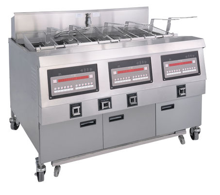 Tres ollas seis cestas panel de computadora eléctrica digital freidora abierta con filtración de aceite
