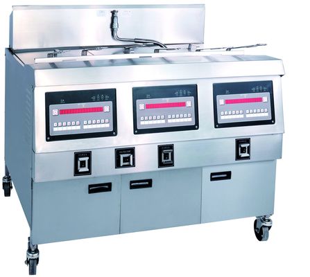 Tres ollas seis cestas panel de computadora eléctrica digital freidora abierta con filtración de aceite