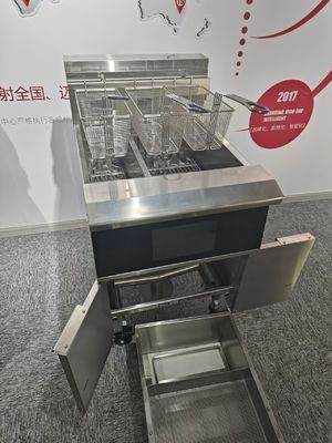 Panel de pantalla táctil eléctrica de dos ollas 3 cestas con sistema de filtro de aceite freidora