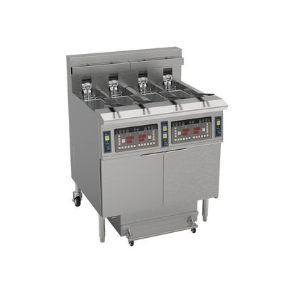 Cuatro macetas Cuatro cestas con sistema de filtro de aceite 304SUS Ventless chips kfc profundos Electric Chips Open chips freidora para la máquina de cocinar