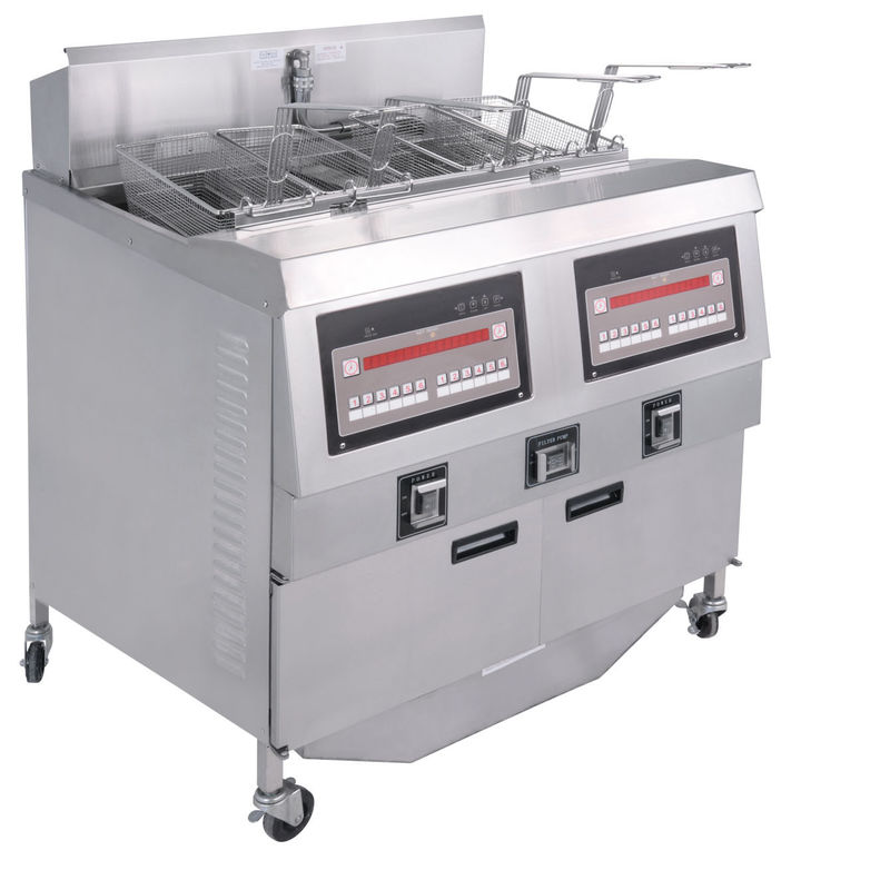 Panel de computadora digital Dos ollas Cuatro cestas Fritadora automática GAS Fritadora abierta
